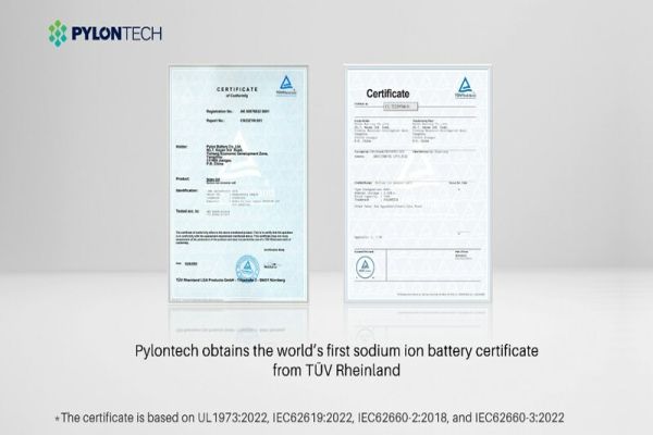 Společnost Pylontech získala jako první na světě certifikát kvality pro sodíkovo-iontové baterie